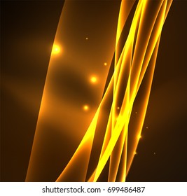 Energy lines, glowing waves in the dark, vector abstract background. Vector business or technology presentation design template, brochure or flyer pattern, or geometric web banner