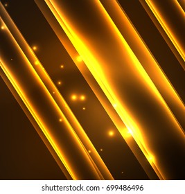 Líneas de energía, ondas brillantes en el fondo oscuro, vector abstracto. Plantilla de diseño de presentación de vocabulario o tecnología, patrón de folleto o volante, o banner web geométrico