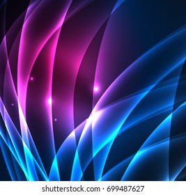 Energy lines, glowing waves in the dark, vector abstract background. Vector business or technology presentation design template, brochure or flyer pattern, or geometric web banner