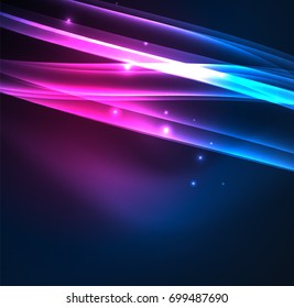 Líneas de energía, ondas brillantes en el fondo oscuro, vector abstracto. Plantilla de diseño de presentación de vocabulario o tecnología, patrón de folleto o volante, o banner web geométrico