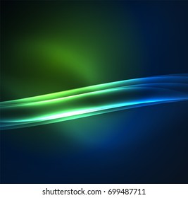 Lignes d'énergie, vagues scintillantes sur fond noir, image vectorielle abstraite. Image vectorielle modèle de conception de présentation d'entreprise ou de technologie, modèle de brochure ou de prospectus ou bannière Web géométrique