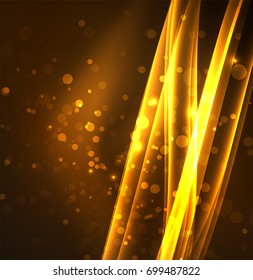 Energy lines, glowing waves in the dark, vector abstract background. Vector business or technology presentation design template, brochure or flyer pattern, or geometric web banner