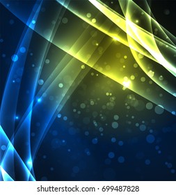 Energy lines, glowing waves in the dark, vector abstract background. Vector business or technology presentation design template, brochure or flyer pattern, or geometric web banner
