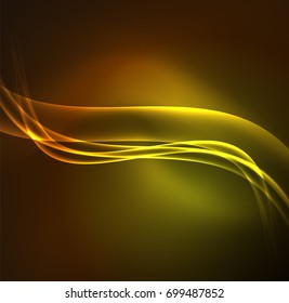 Energy lines, glowing waves in the dark, vector abstract background. Vector business or technology presentation design template, brochure or flyer pattern, or geometric web banner