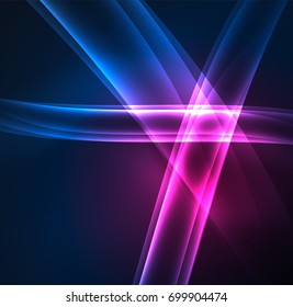 Energy lines, glowing waves in the dark, vector abstract background. Vector business or technology presentation design template, brochure or flyer pattern, or geometric web banner