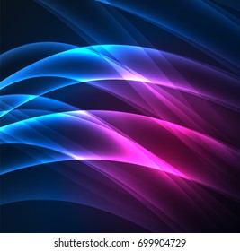 Energy lines, glowing waves in the dark, vector abstract background. Vector business or technology presentation design template, brochure or flyer pattern, or geometric web banner
