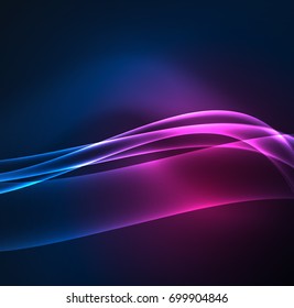 Energy lines, glowing waves in the dark, vector abstract background. Vector business or technology presentation design template, brochure or flyer pattern, or geometric web banner