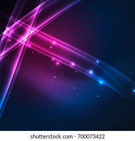 Energy lines, glowing waves in the dark, vector abstract background. Vector business or technology presentation design template, brochure or flyer pattern, or geometric web banner