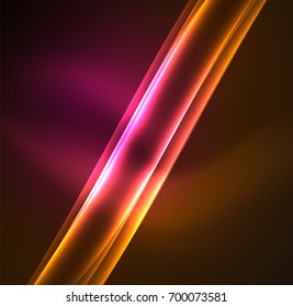 Energy lines, glowing waves in the dark, vector abstract background. Vector business or technology presentation design template, brochure or flyer pattern, or geometric web banner