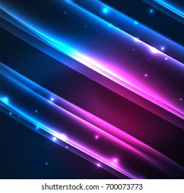 Líneas de energía, ondas brillantes en el fondo oscuro, vector abstracto. Plantilla de diseño de presentación de vocabulario o tecnología, patrón de folleto o volante, o banner web geométrico
