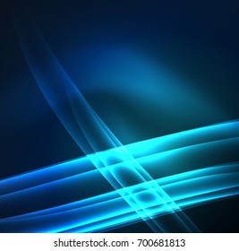 Energy lines, glowing waves in the dark, vector abstract background. Vector business or technology presentation design template, brochure or flyer pattern, or geometric web banner