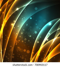 Energy lines, glowing waves in the dark, vector abstract background. Vector business or technology presentation design template, brochure or flyer pattern, or geometric web banner