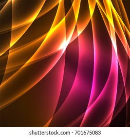 Energy lines, glowing waves in the dark, vector abstract background. Vector business or technology presentation design template, brochure or flyer pattern, or geometric web banner