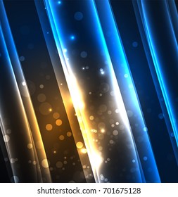 Líneas de energía, ondas brillantes en el fondo oscuro, vector abstracto. Plantilla de diseño de presentación de vocabulario o tecnología, patrón de folleto o volante, o banner web geométrico