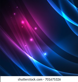 Energy lines, glowing waves in the dark, vector abstract background. Vector business or technology presentation design template, brochure or flyer pattern, or geometric web banner