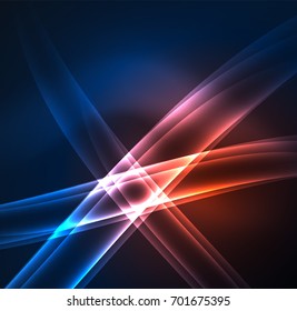Energielinien, leuchtende Wellen im Dunkeln, Vektorgrafik-abstrakter Hintergrund. Design-Vorlage für Vektorgrafik-Präsentationen, Broschüren oder Flyer-Muster oder geometrisches Webbanner
