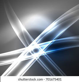 Líneas de energía, ondas brillantes en el fondo oscuro, vector abstracto. Plantilla de diseño de presentación de vocabulario o tecnología, patrón de folleto o volante, o banner web geométrico