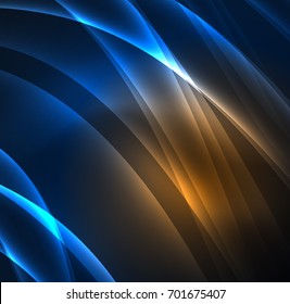Energy lines, glowing waves in the dark, vector abstract background. Vector business or technology presentation design template, brochure or flyer pattern, or geometric web banner