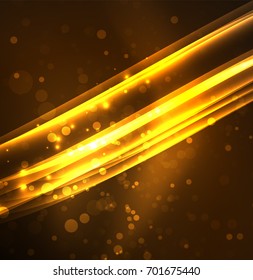 Energy lines, glowing waves in the dark, vector abstract background. Vector business or technology presentation design template, brochure or flyer pattern, or geometric web banner