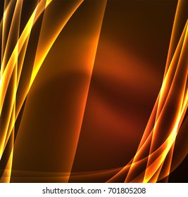 Líneas de energía, ondas brillantes en el fondo oscuro, vector abstracto. Plantilla de diseño de presentación de vocabulario o tecnología, patrón de folleto o volante, o banner web geométrico