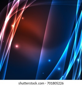Energy lines, glowing waves in the dark, vector abstract background. Vector business or technology presentation design template, brochure or flyer pattern, or geometric web banner