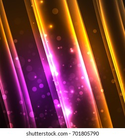 Líneas de energía, ondas brillantes en el fondo oscuro, vector abstracto. Plantilla de diseño de presentación de vocabulario o tecnología, patrón de folleto o volante, o banner web geométrico