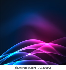 Energy lines, glowing waves in the dark, vector abstract background. Vector business or technology presentation design template, brochure or flyer pattern, or geometric web banner