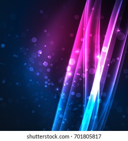 Líneas de energía, ondas brillantes en el fondo oscuro, vector abstracto. Plantilla de diseño de presentación de vocabulario o tecnología, patrón de folleto o volante, o banner web geométrico
