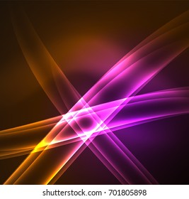 Energy lines, glowing waves in the dark, vector abstract background. Vector business or technology presentation design template, brochure or flyer pattern, or geometric web banner