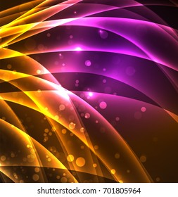 Energy lines, glowing waves in the dark, vector abstract background. Vector business or technology presentation design template, brochure or flyer pattern, or geometric web banner