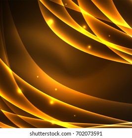 Energy lines, glowing waves in the dark, vector abstract background. Vector business or technology presentation design template, brochure or flyer pattern, or geometric web banner