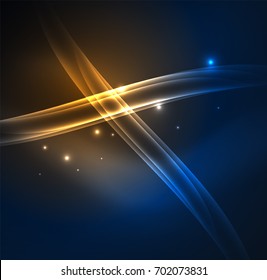Energy lines, glowing waves in the dark, vector abstract background. Vector business or technology presentation design template, brochure or flyer pattern, or geometric web banner