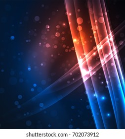 Energy lines, glowing waves in the dark, vector abstract background. Vector business or technology presentation design template, brochure or flyer pattern, or geometric web banner