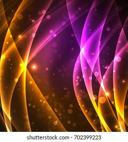Energy lines, glowing waves in the dark, vector abstract background. Vector business or technology presentation design template, brochure or flyer pattern, or geometric web banner