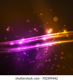 Energy lines, glowing waves in the dark, vector abstract background. Vector business or technology presentation design template, brochure or flyer pattern, or geometric web banner