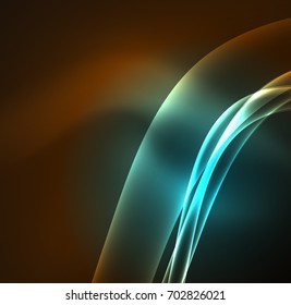 Líneas de energía, ondas brillantes en el fondo oscuro, vector abstracto. Plantilla de diseño de presentación de vocabulario o tecnología, patrón de folleto o volante, o banner web geométrico