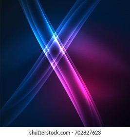 Líneas de energía, ondas brillantes en el fondo oscuro, vector abstracto. Plantilla de diseño de presentación de vocabulario o tecnología, patrón de folleto o volante, o banner web geométrico