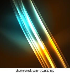 Líneas de energía, ondas brillantes en el fondo oscuro, vector abstracto. Plantilla de diseño de presentación de vocabulario o tecnología, patrón de folleto o volante, o banner web geométrico