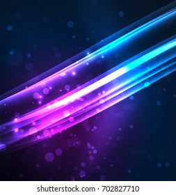 Líneas de energía, ondas brillantes en el fondo oscuro, vector abstracto. Plantilla de diseño de presentación de vocabulario o tecnología, patrón de folleto o volante, o banner web geométrico