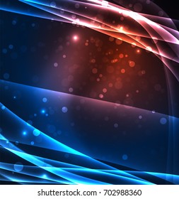 Energy lines, glowing waves in the dark, vector abstract background. Vector business or technology presentation design template, brochure or flyer pattern, or geometric web banner
