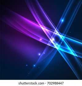 Energy lines, glowing waves in the dark, vector abstract background. Vector business or technology presentation design template, brochure or flyer pattern, or geometric web banner