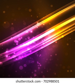 Energy lines, glowing waves in the dark, vector abstract background. Vector business or technology presentation design template, brochure or flyer pattern, or geometric web banner