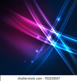 Energy lines, glowing waves in the dark, vector abstract background. Vector business or technology presentation design template, brochure or flyer pattern, or geometric web banner