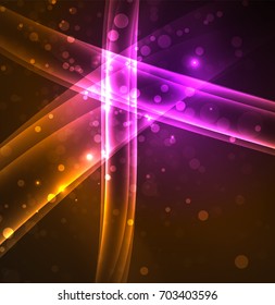 Energy lines, glowing waves in the dark, vector abstract background. Vector business or technology presentation design template, brochure or flyer pattern, or geometric web banner