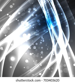 Líneas de energía, ondas brillantes en el fondo oscuro, vector abstracto. Plantilla de diseño de presentación de vocabulario o tecnología, patrón de folleto o volante, o banner web geométrico