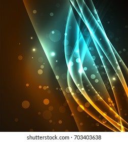 Energielinien, leuchtende Wellen im Dunkeln, Vektorgrafik-abstrakter Hintergrund. Design-Vorlage für Vektorgrafik-Präsentationen, Broschüren oder Flyer-Muster oder geometrisches Webbanner