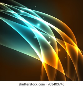 Energy lines, glowing waves in the dark, vector abstract background. Vector business or technology presentation design template, brochure or flyer pattern, or geometric web banner