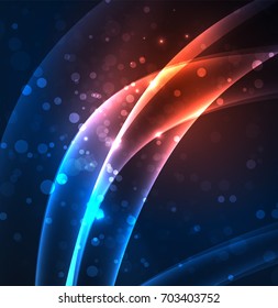 Energy lines, glowing waves in the dark, vector abstract background. Vector business or technology presentation design template, brochure or flyer pattern, or geometric web banner