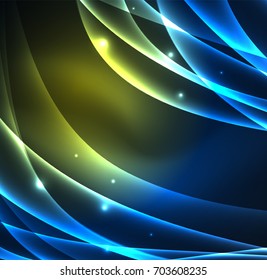 Energy lines, glowing waves in the dark, vector abstract background. Vector business or technology presentation design template, brochure or flyer pattern, or geometric web banner