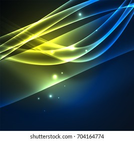 Energy lines, glowing waves in the dark, vector abstract background. Vector business or technology presentation design template, brochure or flyer pattern, or geometric web banner